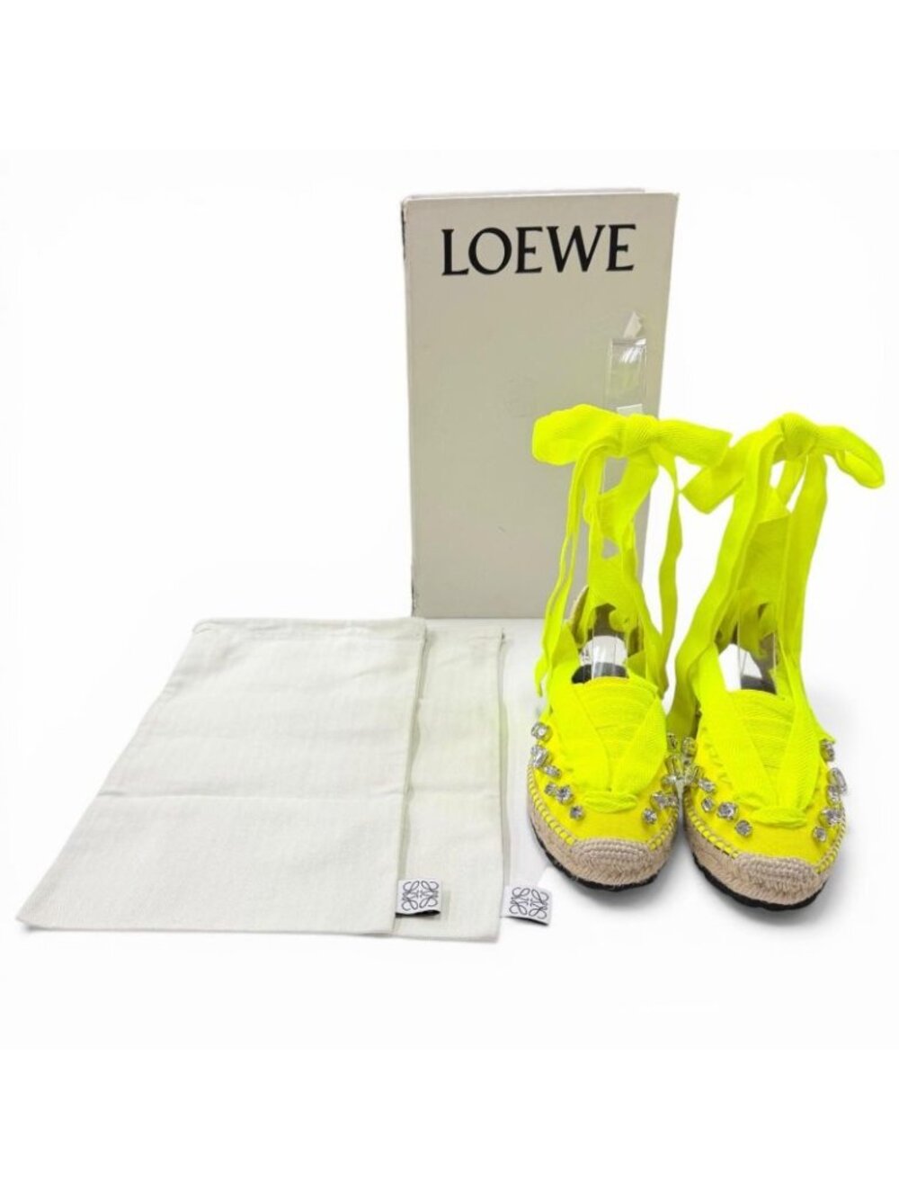 Loewe Paula S Ibiza Canvas Crystal Ribbon Espadrilles Sandals Yellow 37 Handbag View 2